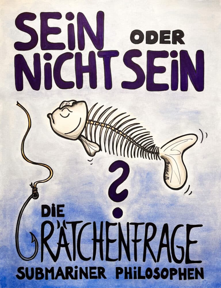 Eine orangene Kuh liegt anstelle von Muschelfleisch in einer aufgeklappten Miesmuschel. Text: Mies "Muh" Schel