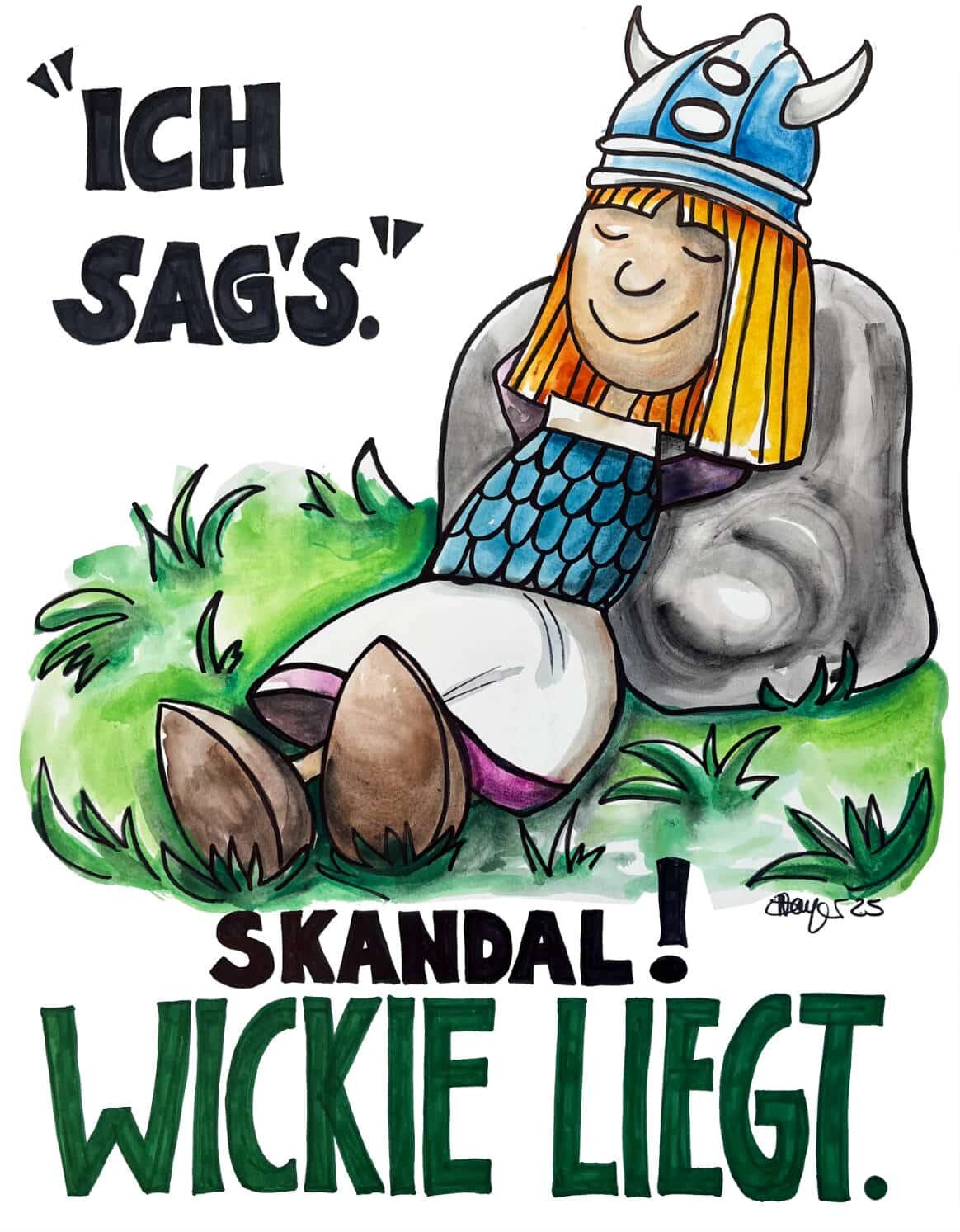 placeholder800x Wickie der Wikingerjunge lehnt entspannt an einem Stein. Auf dem Bild steht: "Ich sag's" - Skandal! Wickie liegt.